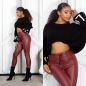 Preview: High Waist Thermo-Leggings im sexy Wetlook mit Schnürung - bordeaux