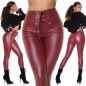 Preview: High Waist Thermo-Leggings im sexy Wetlook mit Schnürung - bordeaux