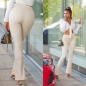 Preview: Sexy Thermo Leder-Look Hose mit Schlag - beige