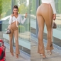 Preview: Sexy Thermo Leder-Look Hose mit Schlag - braun