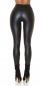 Preview: Kunstleder Thermo-Leggings mit Zierknopf-Leiste - schwarz