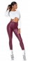 Preview: Lederlook Thermo-Leggings mit Zierknopf-Leiste - bordeaux