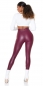 Preview: Lederlook Thermo-Leggings mit Zierknopf-Leiste - bordeaux