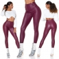 Preview: Lederlook Thermo-Leggings mit Zierknopf-Leiste - bordeaux