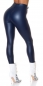 Preview: Lederlook Thermo-Leggings mit Zierknopf-Leiste - marine