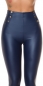 Preview: Lederlook Thermo-Leggings mit Zierknopf-Leiste - marine