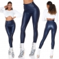 Preview: Lederlook Thermo-Leggings mit Zierknopf-Leiste - marine