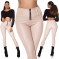 Preview: High Waist Thermo Leggings mit Zipper im Wetlook - beige