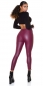 Preview: High Waist Thermo Leggings mit Zipper im Wetlook - bordeaux