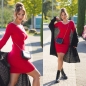 Preview: Sexy figurbetontes Rippstrick-Minikleid mit Zierknöpfen - rot