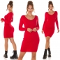 Preview: Sexy figurbetontes Rippstrick-Minikleid mit Zierknöpfen - rot