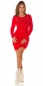 Preview: Exklusives Glattstrick-Minikleid mit Strass-Verzierung - rot