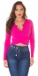 Preview: Feinstrick Pullover mit sexy Wickel-Ausschnitt und Zierschnalle - pink