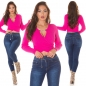 Preview: Feinstrick Pullover mit sexy Wickel-Ausschnitt und Zierschnalle - pink