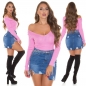 Preview: Figurbetonter Rippstrick-Pullover mit V-Ausschnitt in rosa