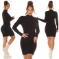 Preview: Anschmiegsames Rippstrick-Minikleid mit Rollkragen - schwarz