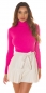 Preview: Figurbetonter Basic Rollkragen-Pullover in Ripp-Optik - pink