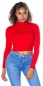 Preview: Kurz geschnittener Rippstrick Rollkragen Pullover in rot