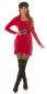 Preview: Feinstrick-Minikleid im Zwei-in-Ein Look mit Zier-Gürtel und Strass-Steinchen - rot