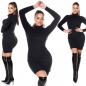 Preview: Rippstrick-Minikleid mit Rollkragen - schwarz