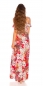 Preview: Carmen Maxi-Kleid mit Blumenprint-Verzierung - rot