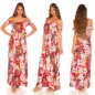 Preview: Carmen Maxi-Kleid mit Blumenprint-Verzierung - rot