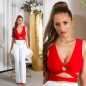 Preview: Sexy Crop-Top mit Schmuckring und Bindebändchen - rot