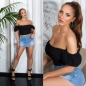 Preview: Süsses Sommer Carmentop mit Soft Cups in schwarz