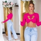 Preview: Bauchfreies Langarm-Top mit sexy Cutout und Soft-Cups - pink