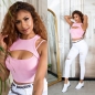 Preview: Ärmelloses Crop-Top im 2in1 Look mit sexy Cutout und Soft Cups - rosa