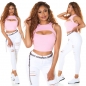 Preview: Ärmelloses Crop-Top im 2in1 Look mit sexy Cutout und Soft Cups - rosa