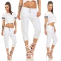 Preview: Capri-Jeans mit diagonaler Knopfleiste in weiß