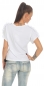 Preview: Kurzarm-Shirt mit Glamour-Print und Ärmel-Verzierung - weiß