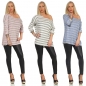 Preview: Gestreiftes Feinstickshirt mit dezentem Glamour-Effekt grau / rosa