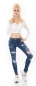 Preview: Skinny Jeans im Used-Look mit Schrift-Prints - blue washed