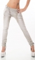 Preview: Crash-Jeans mit diagonaler Knopfleiste in beige