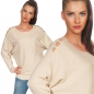 Preview: Fledermaus-Pullover mit Cut Outs und Perlen-Applikation in beige