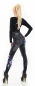 Preview: High Waist Thermo Leggings in Jeans-Optik mit Blüten-Muster - black washed