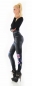 Preview: High Waist Thermo Leggings in Jeans-Optik mit Blüten-Muster - black washed