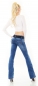 Preview: Bootcut-Jeans mit Bleach-Effekten und Stretch-Gürtel in blue washed