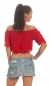Preview: Carmen-Shirt mit süsser Blumen-Bordüre in rot