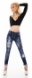 Preview: Vintage-Jeans mit Schmuck-Patches und Schnürleiste in dark blue