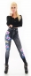 Preview: High Waist Thermo Leggings in Jeans-Optik mit Blüten-Muster - black washed