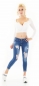 Preview: Sexy Skinny Hüft-Jeans im Destroyed-Look mit  Push up Effekt - blue washed