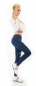 Preview: High Waist Skinny Jeans im Used-Look mit Schrift-Prints - dark blue