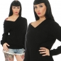 Preview: Warmer Rippstrick-Pullover mit V-Ausschnitt - schwarz