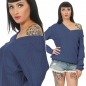 Preview: Warmer Rippstrick-Pullover mit V-Ausschnitt - acid blue