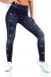 Preview: High Waist Thermo-Leggings im Jeans-Look mit Schmucknieten - blau