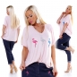 Preview: Legeres Shirt mit süßem Glamour-Flamingo - rosa