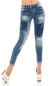 Preview: Slim Fit Röhren Jeans mit Patches-Applikationen in blue washed